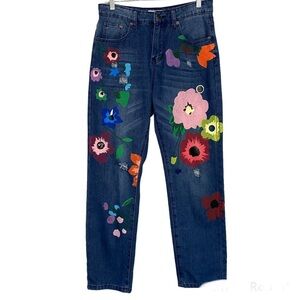 Misslook Painted Distressed Floral Painted Jeans High Rise Size Small